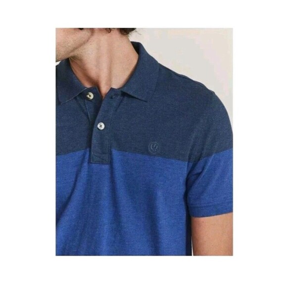 FatFace Mens Osbourne Block Stripe Polo Shirt Navy Pink Size M Cotton Viscose - Picture 2 of 11